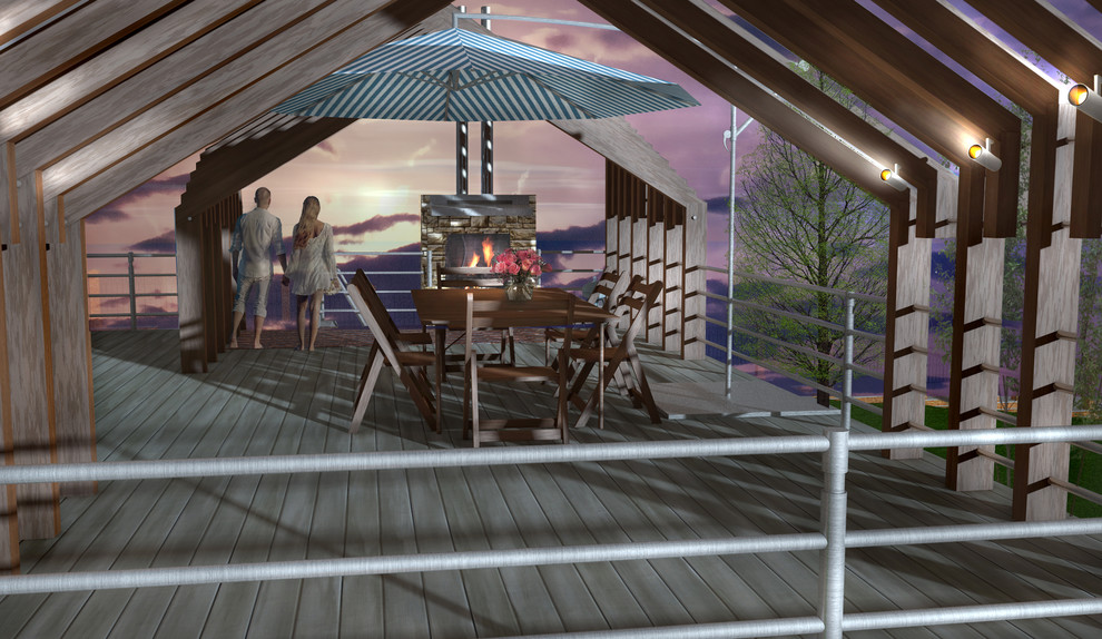 Навес для трёх авто на рельефе с цокольным этажом в Велегож- парк 2 Тульской обл