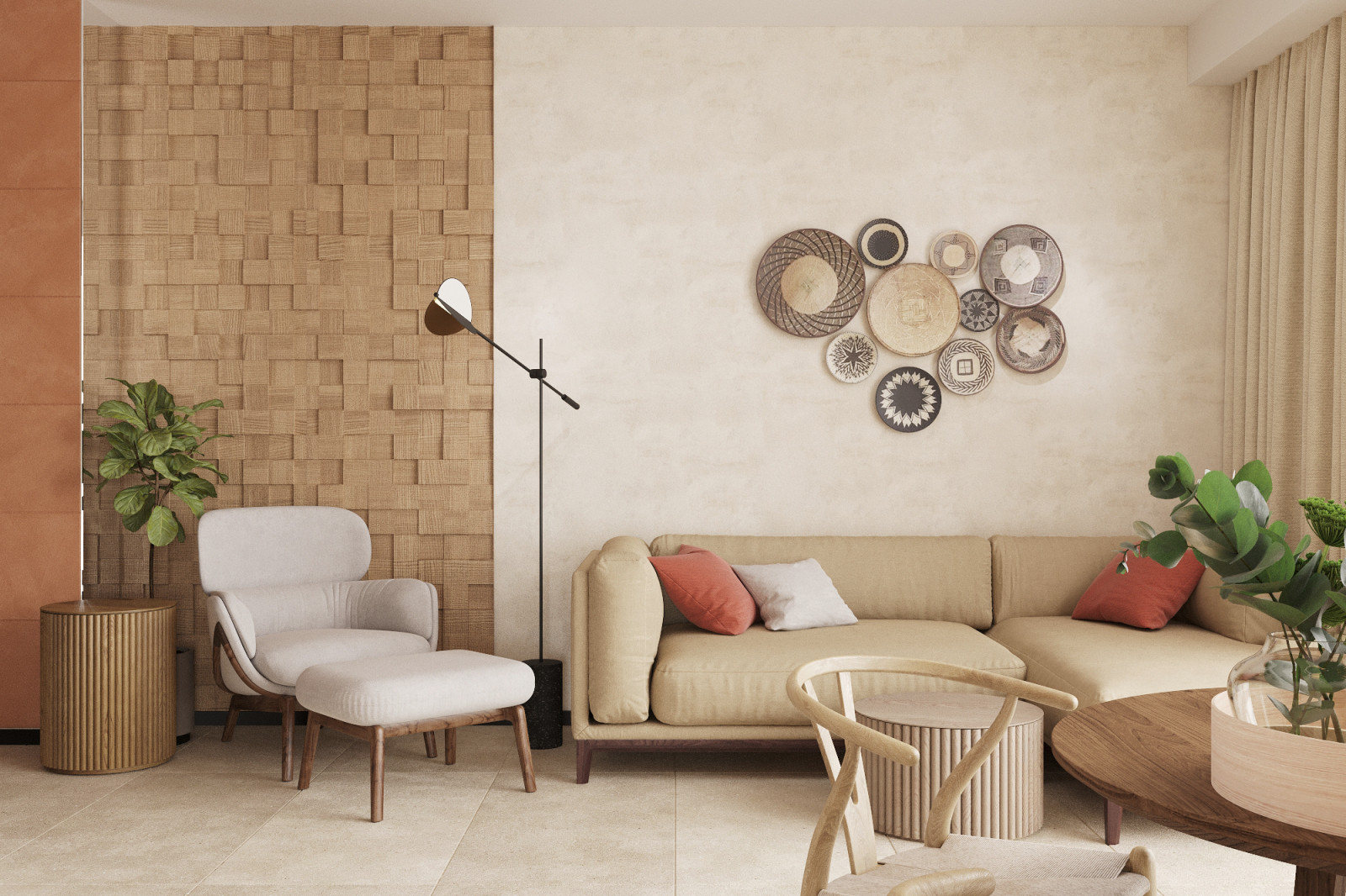 Бохо для девушки с детьми, 105 м2