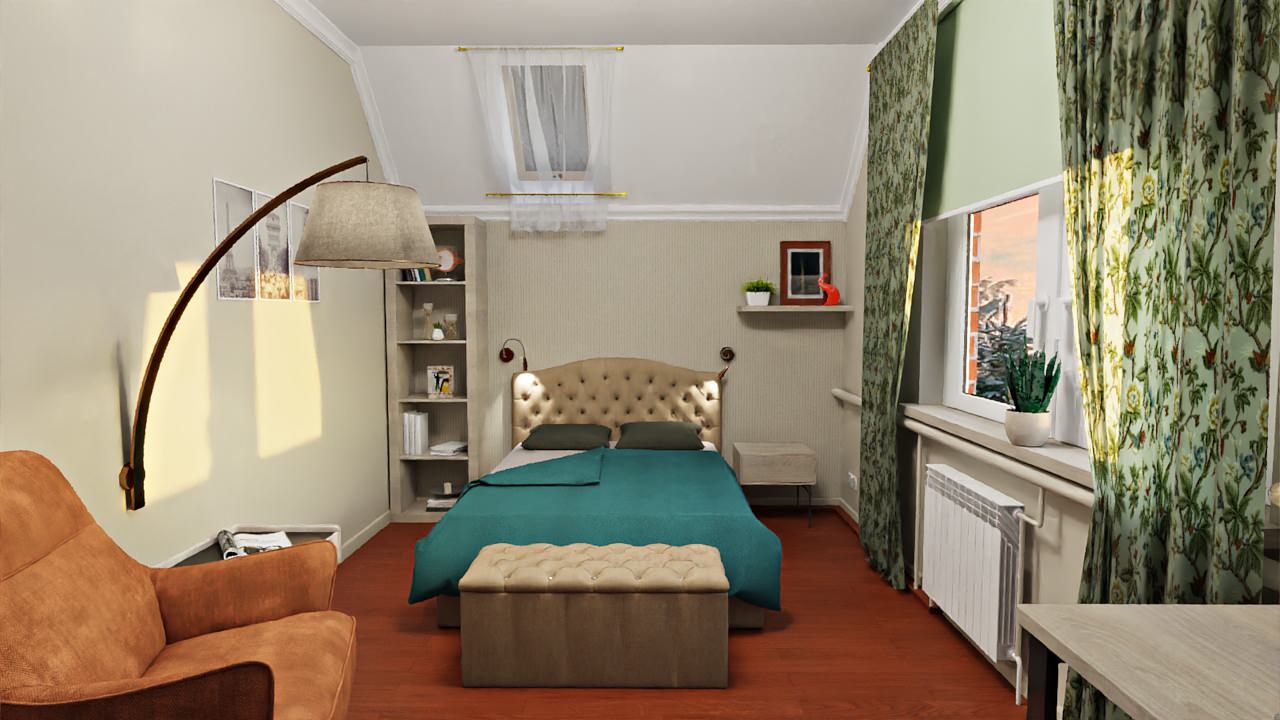 Планировочное решение, создание визуализации спальни в загородном доме