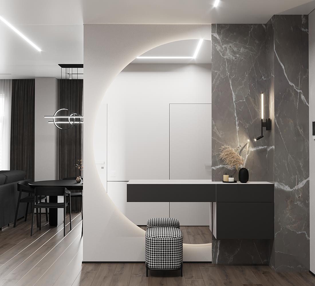 Полукруглое зеркало в интерьере прихожей