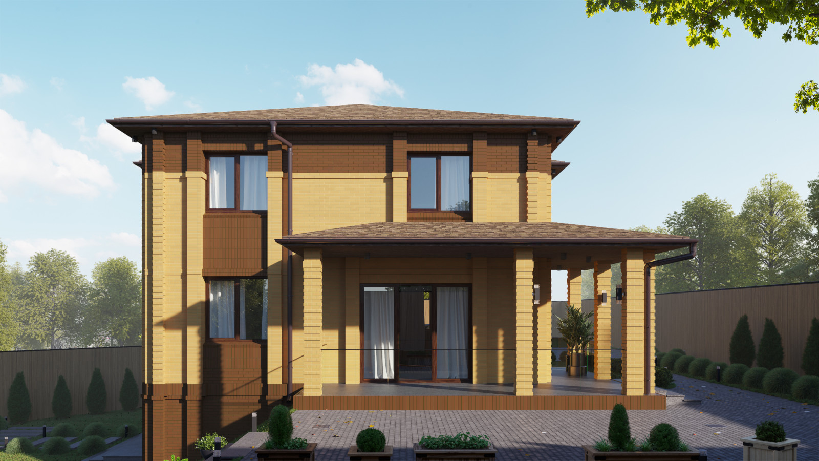 Дизайн фасада из кирпича для коттеджа в пригороде Владивостока