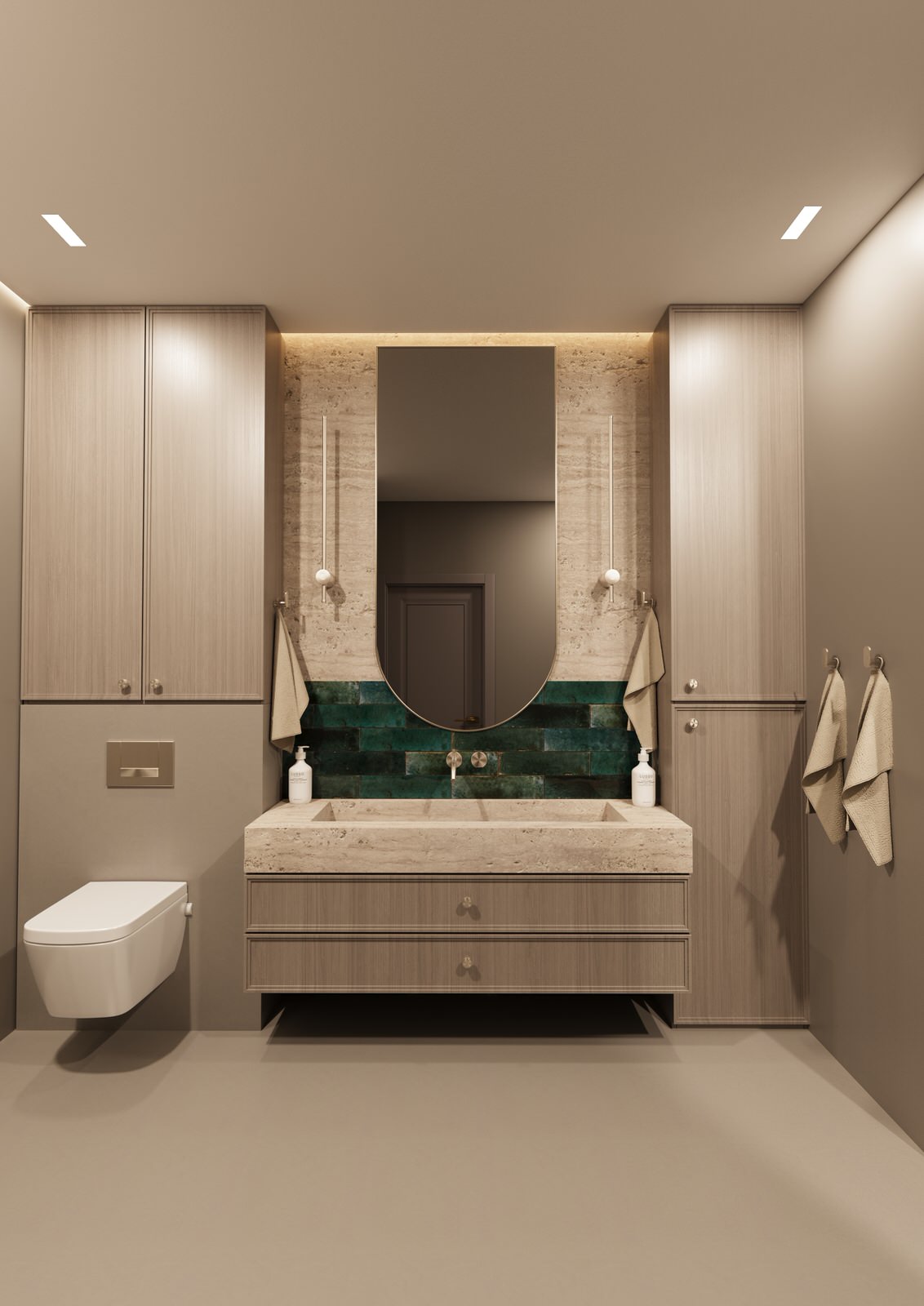 Дизайн-проект санузла микроцемент травертин