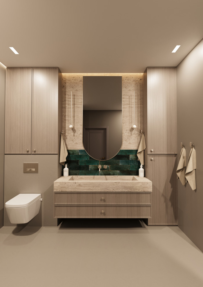 Дизайн-проект санузла микроцемент травертин