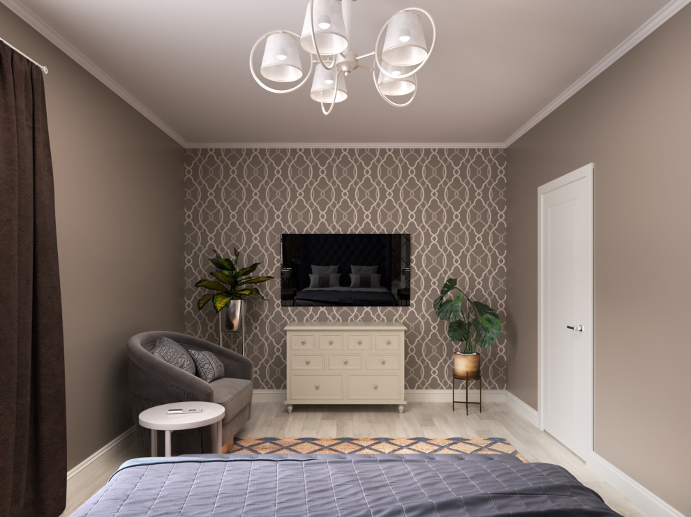 Визуализация кухни-гостиной и спальни в коттедже