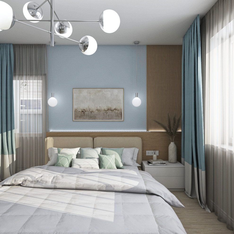 Обложка проекта: Дизайн современной однокомнатной квартиры в морских оттенках