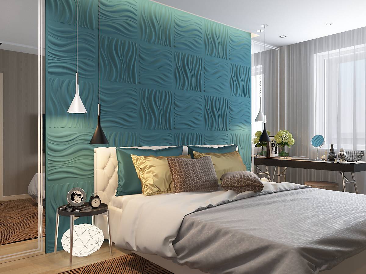 Спальня с бирюзовыми акцентами