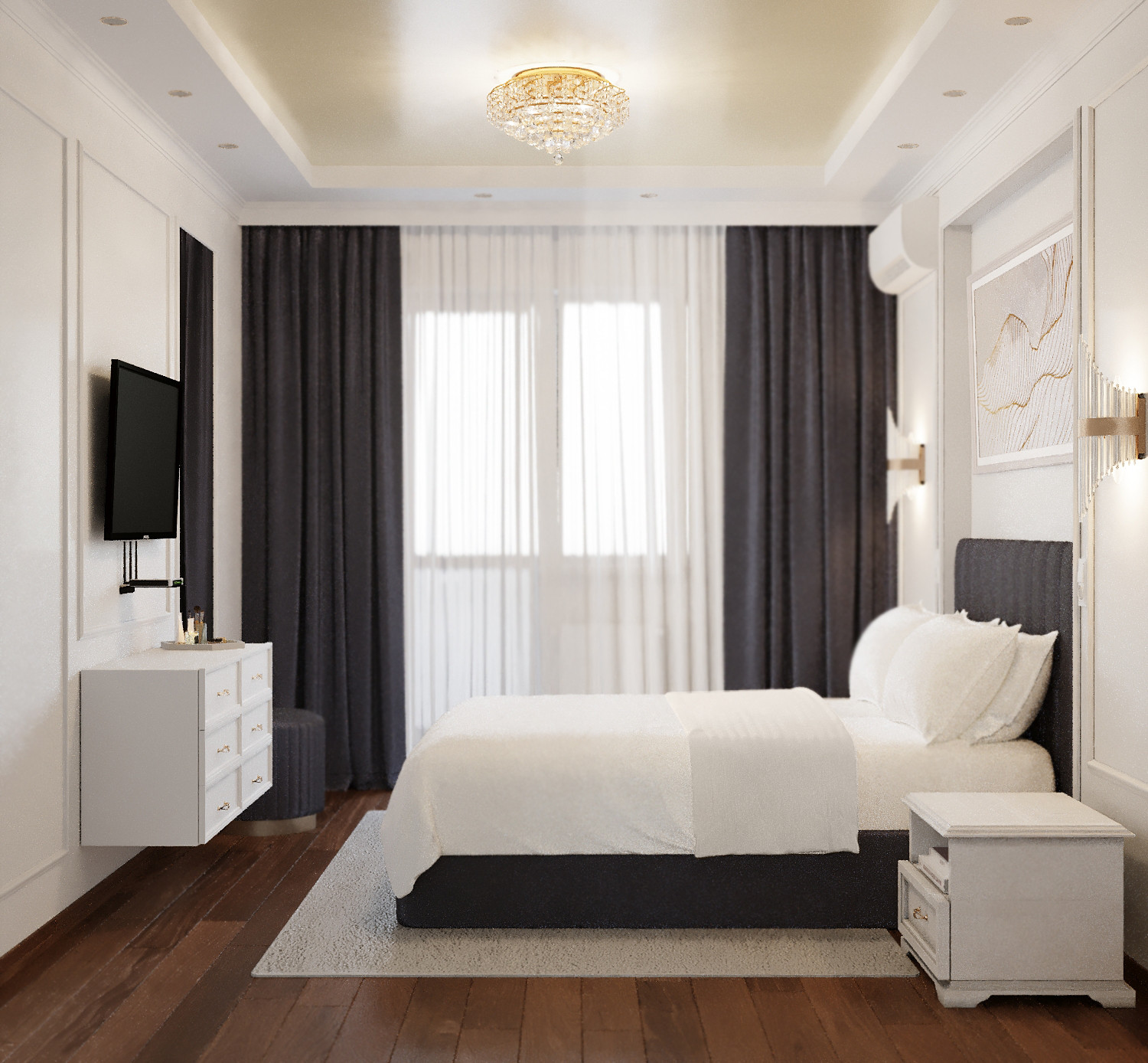 Спальня 16 кв. м.  в стиле неоклассика в ЖК Пирогово