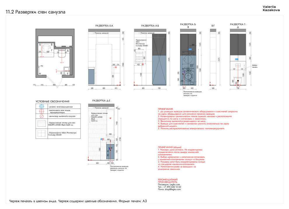 Развертки стен санузла