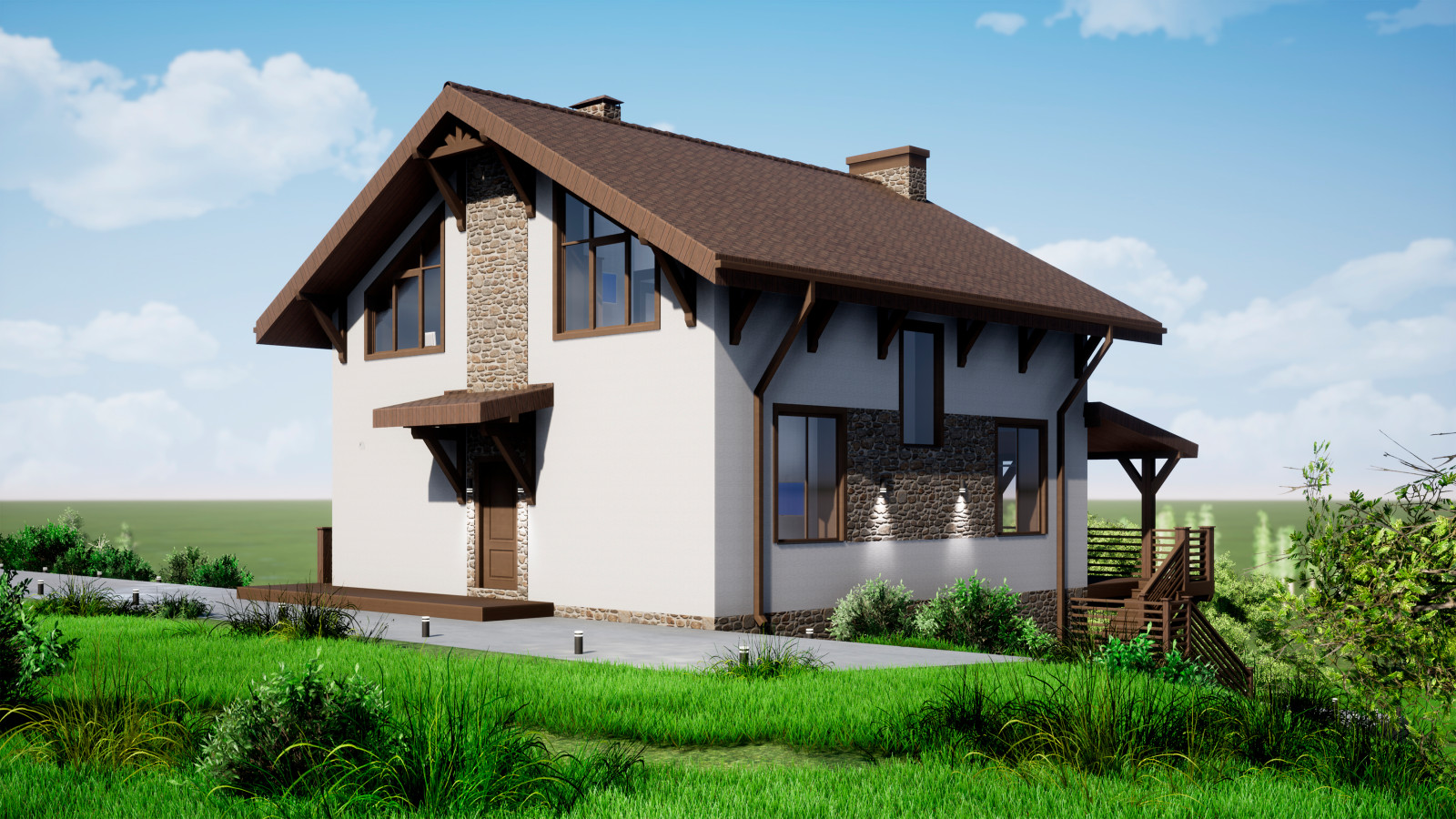 Обложка проекта: Двухэтажный дом с цокольным этажом 221м2 П-0209