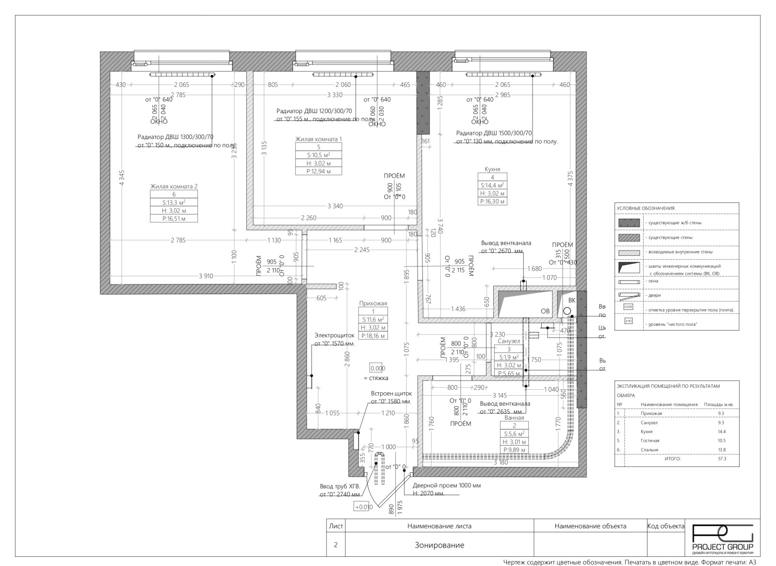 Обмерный план в проекте ЖК Береговой