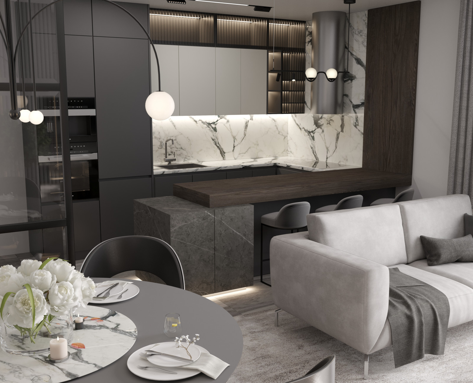 Кухня + Гостиная