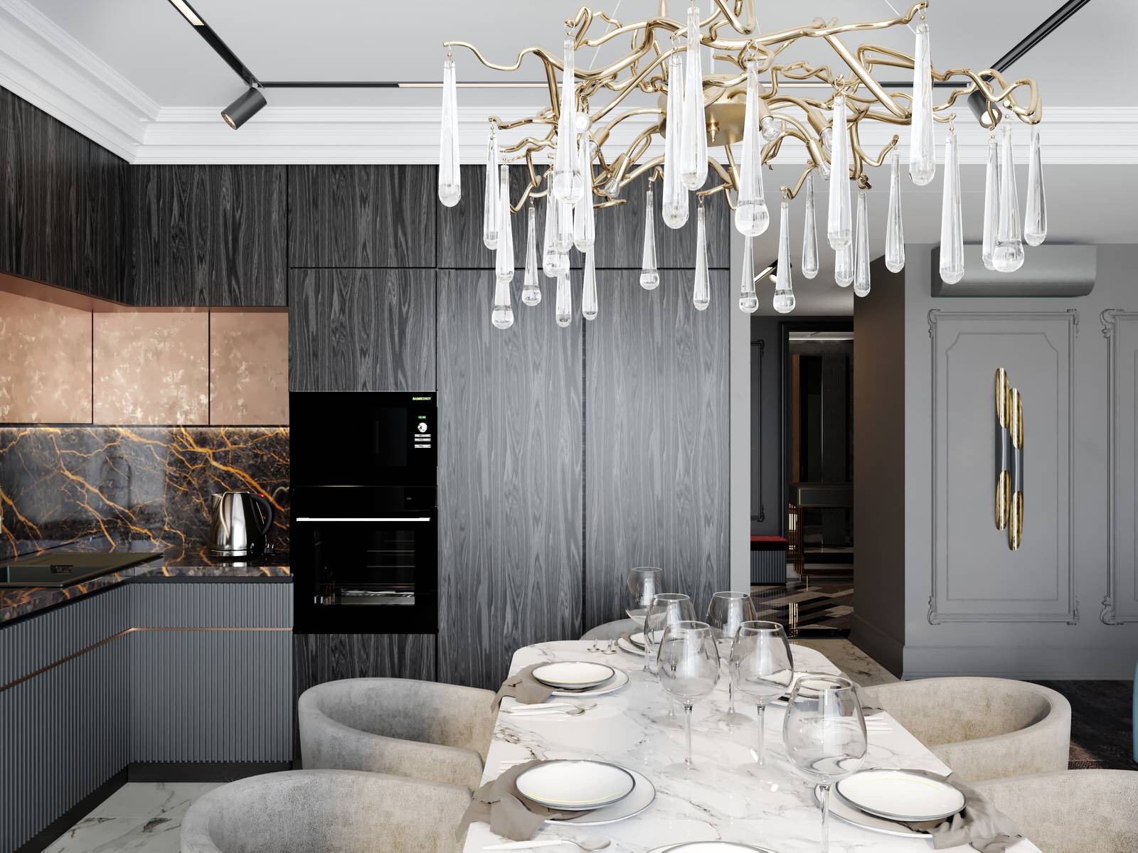 Эклектичная кухня-гостиная