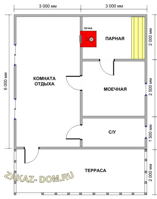 Баня из профилированного бруса (6х8 м) - Проект № Б-19