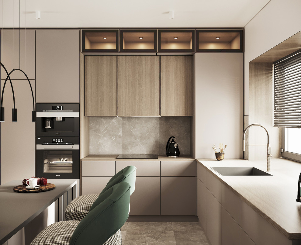 Интерьер кухни-гостиной в частном доме (деревня Крутая)