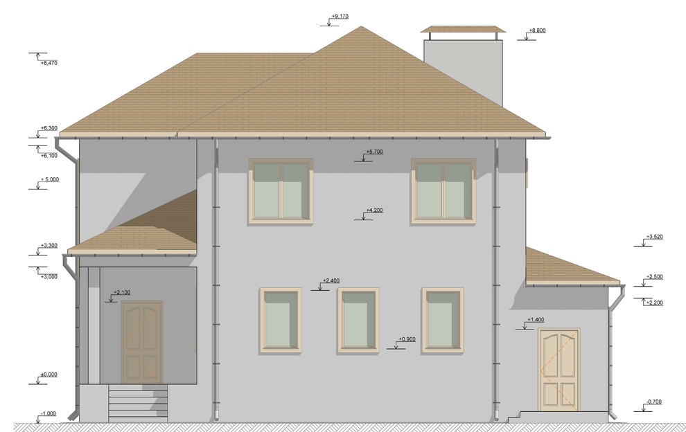 Архитектурное решение 2-х этажного коттеджа площадью 245м2
