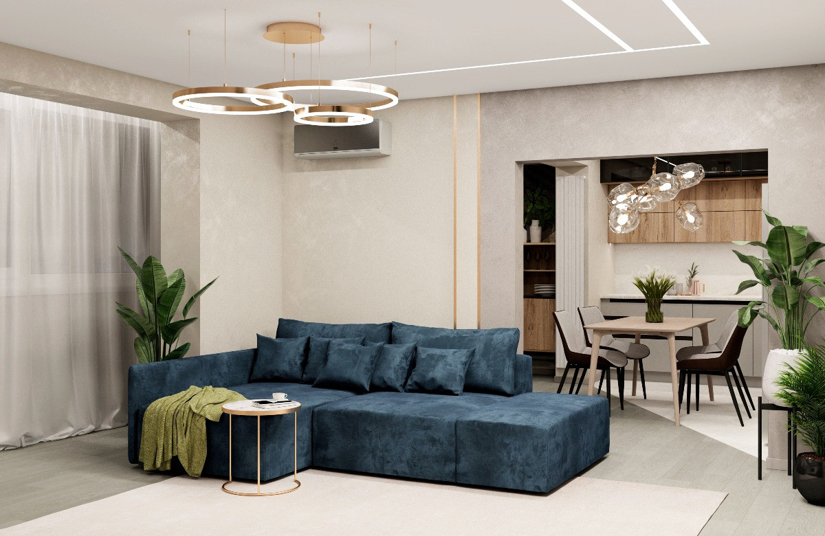 Уютная кухня-гостиная с камином