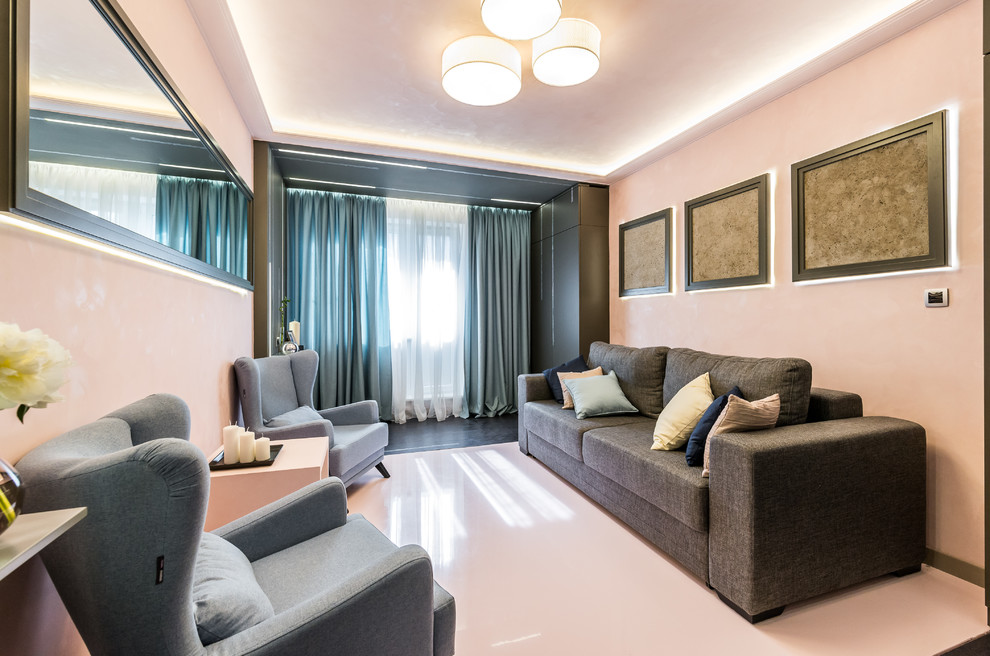 Гостиная под розовой пудрой