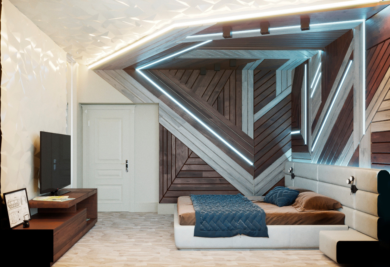 Второй этаж загородного дома, пространство спален в доме, 2020 г.