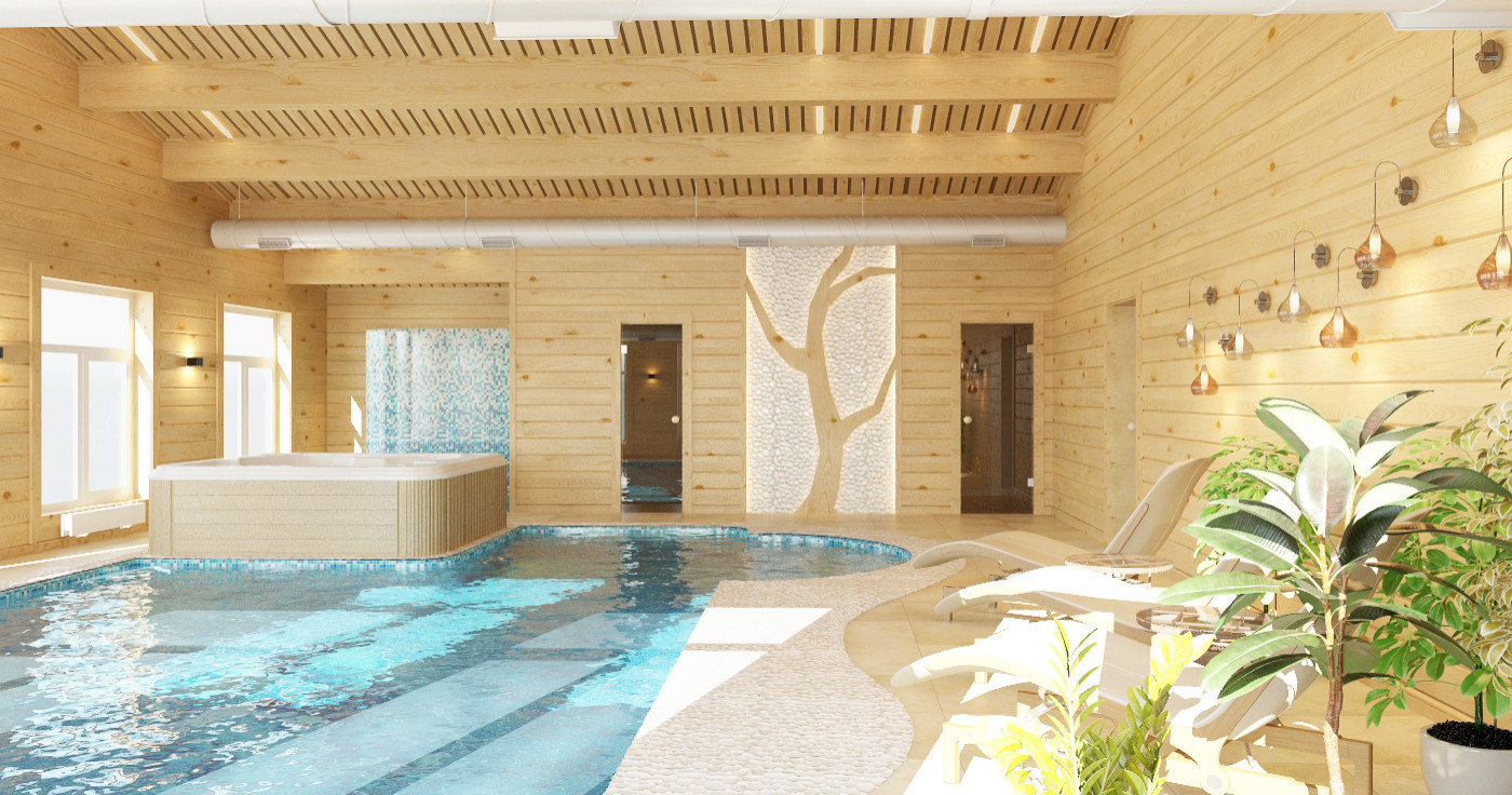 Бассейн и хаммам в деревянном доме