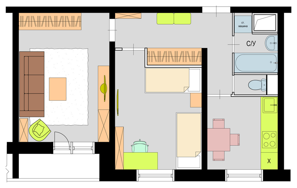 Планировка: 5 решений для двухкомнатной квартиры дома серии 1605-АМ