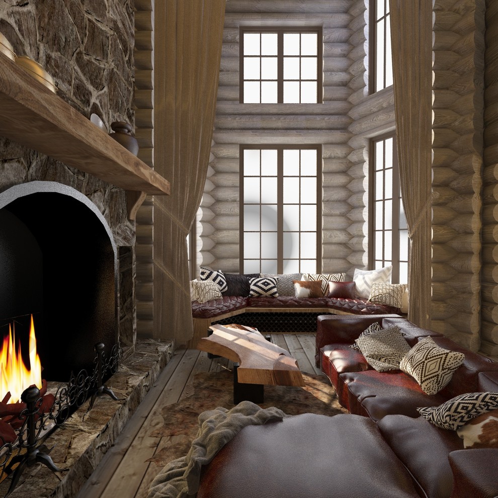 Интерьер дома из сруба в стиле шале (первый этаж)