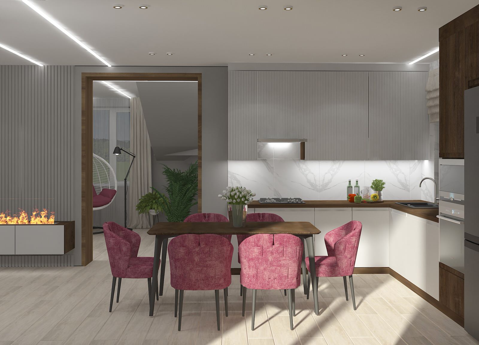 Кухня - гостиная (31,3 кв.м)  в частном доме