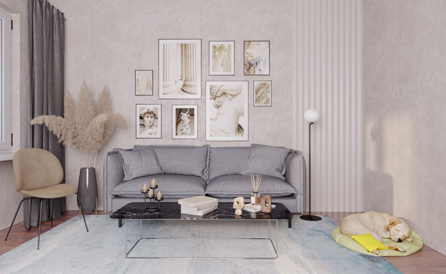 Обложка проекта: Проект визуализации дивана вписанного в интерьер .