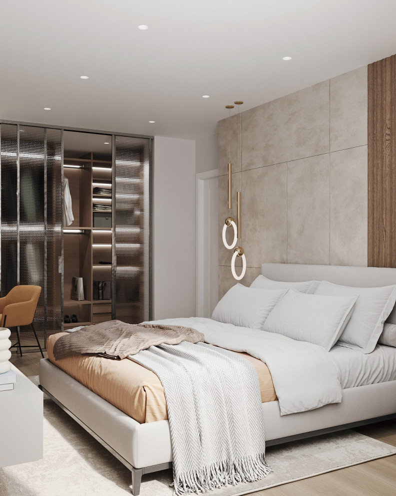 спальная с выделенной гардеробной из проекта двухкомнатной квартиры