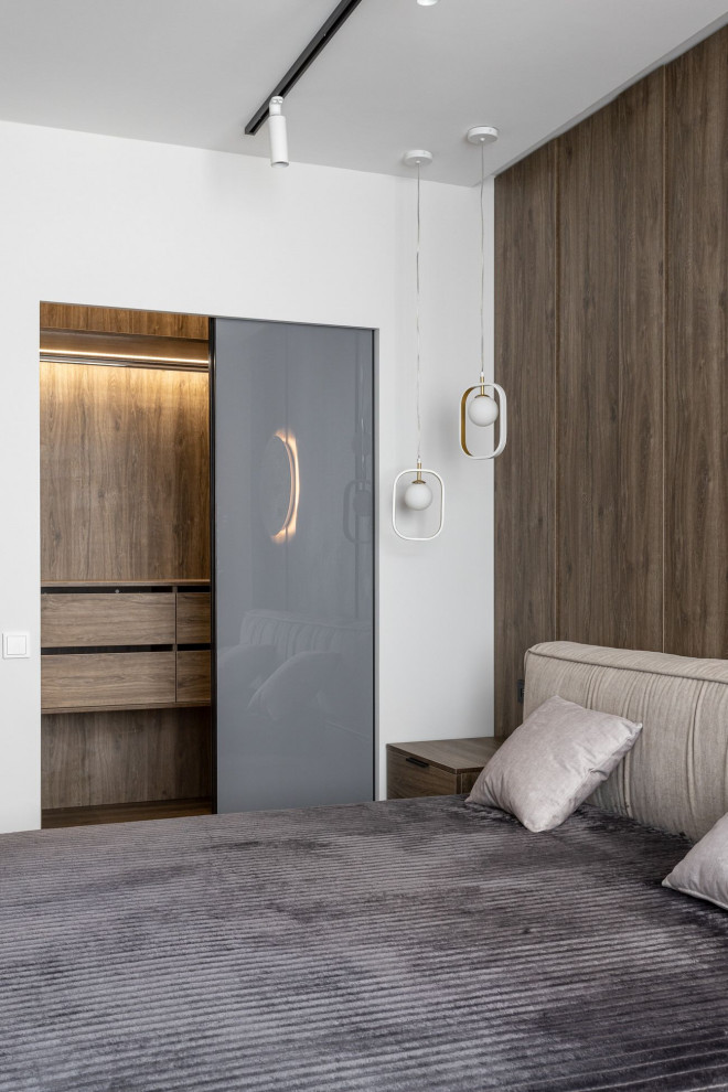 Дизайн спальни в светлых тонах квартиры в квартире в Москве