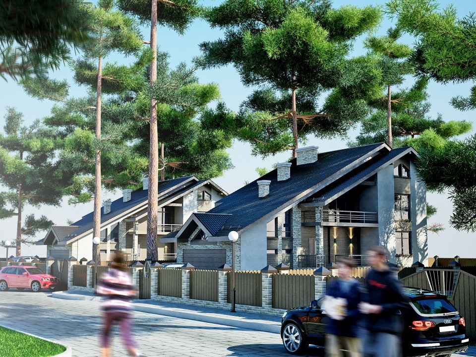 Общий вид улицы коттеджного поселка