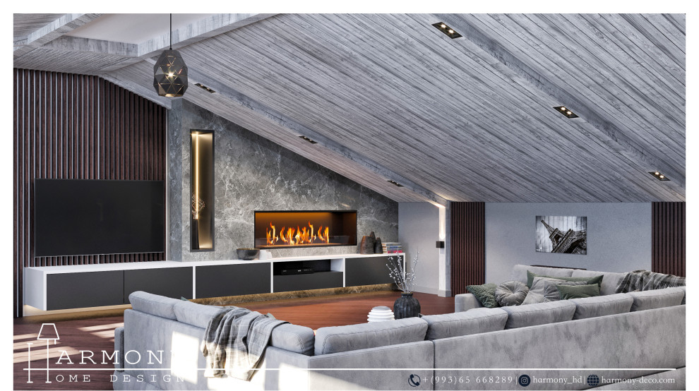 Дизайн проект мансарды в смешанном стиле модерн и лофт общей площадью 150 м2