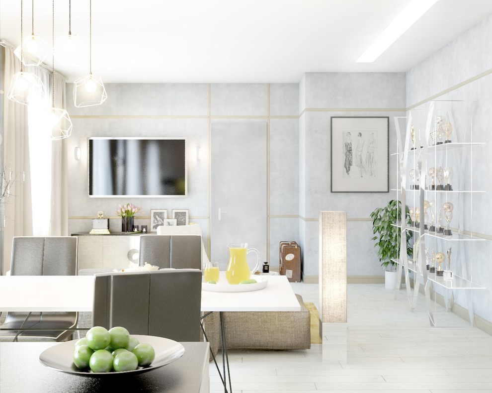 Проект гостиной в стиле NY chic в перламутровых тонах от команды Artmore, 2015