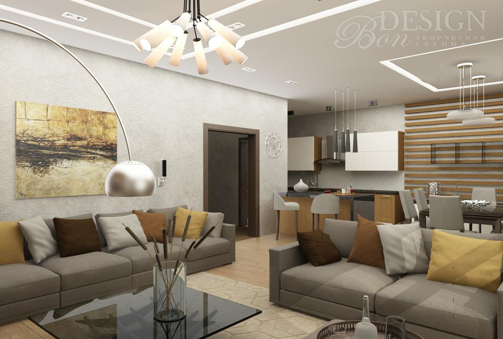 Интерьер частного дома в г.Выборге с видом на залив. Кухня-гостиная.