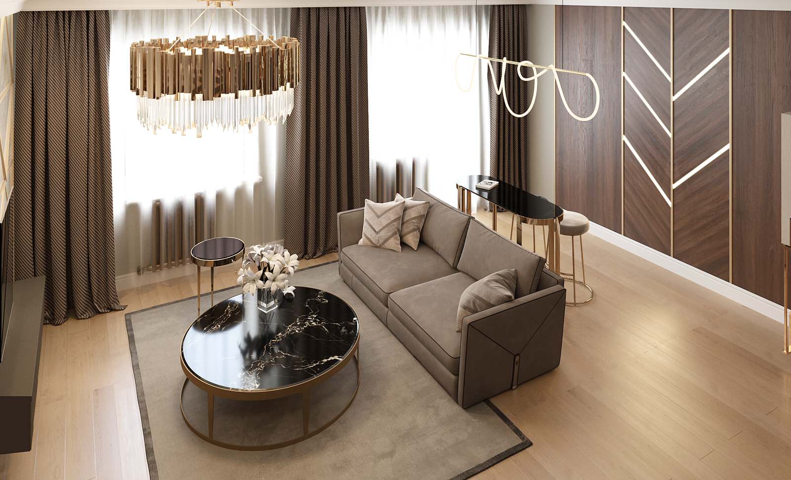 Гостиная и кухня в доме, г. Уфа, 2020 г.