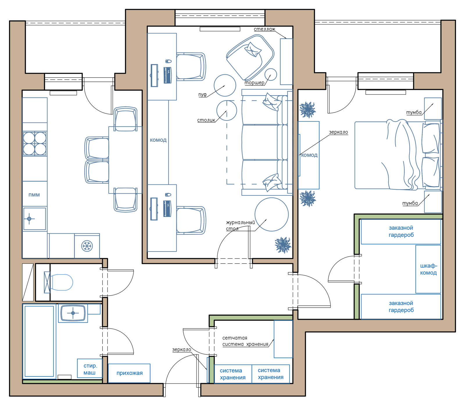 Обложка проекта: Проект двухкомнатной квартиры в Воронеже  Площадь: 75,2 м2.