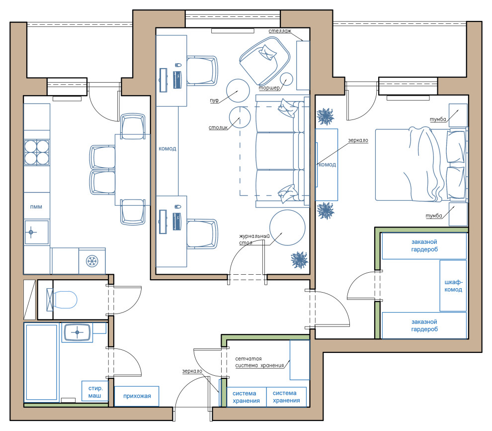 Обложка проекта: Проект двухкомнатной квартиры в Воронеже  Площадь: 75,2 м2.