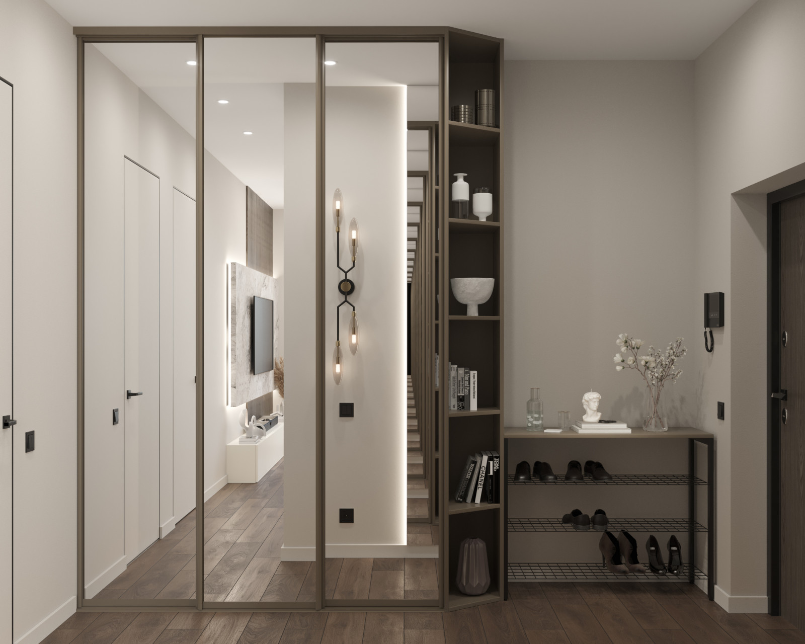 Современный интерьер в темных тонах в ЖК Настоящее