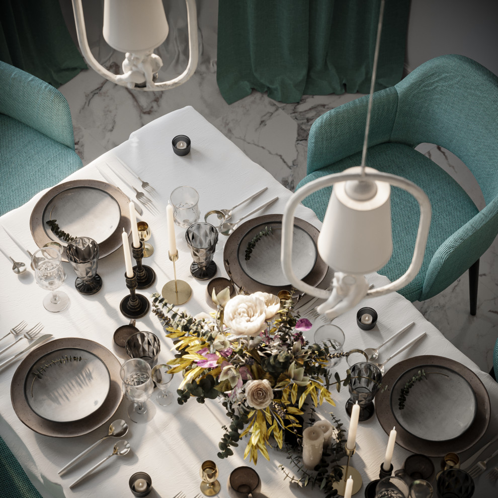 Мятная неоклассика. Кухня-гостиная в загородном доме.