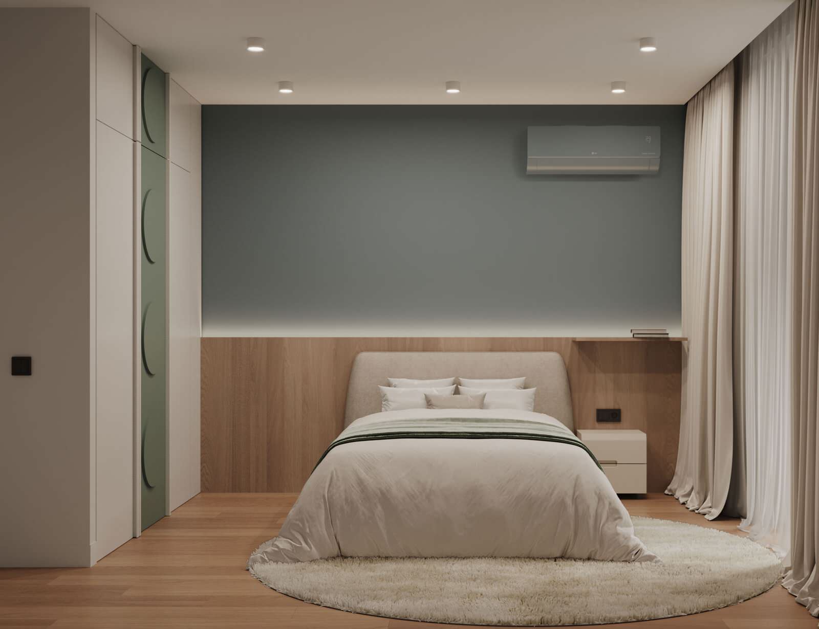 Современный интерьер с яркими акцентами и геометрическими формами