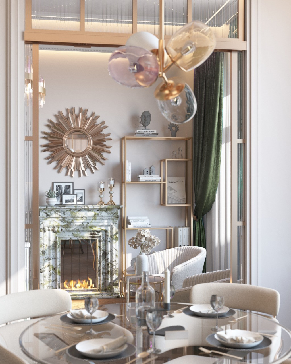 Вид из кухни на гостиную