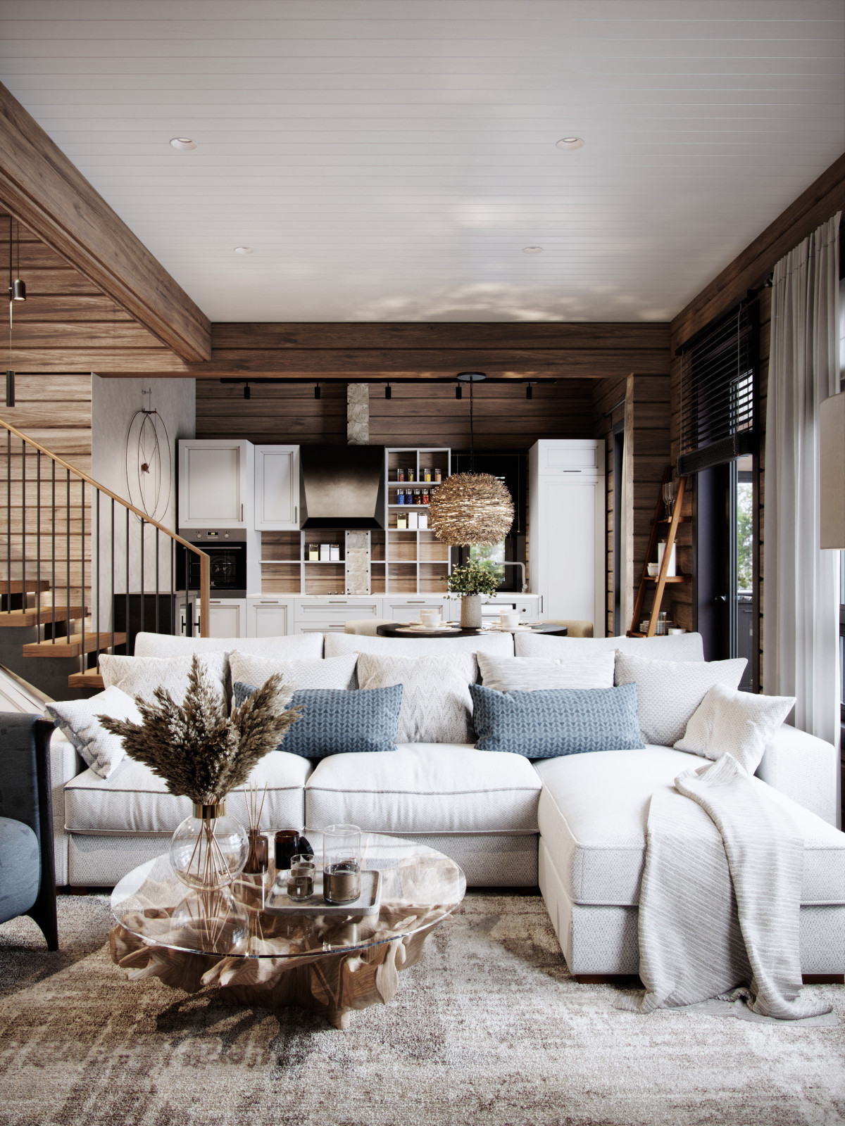 Дизайн интерьера загородного дома из бруса