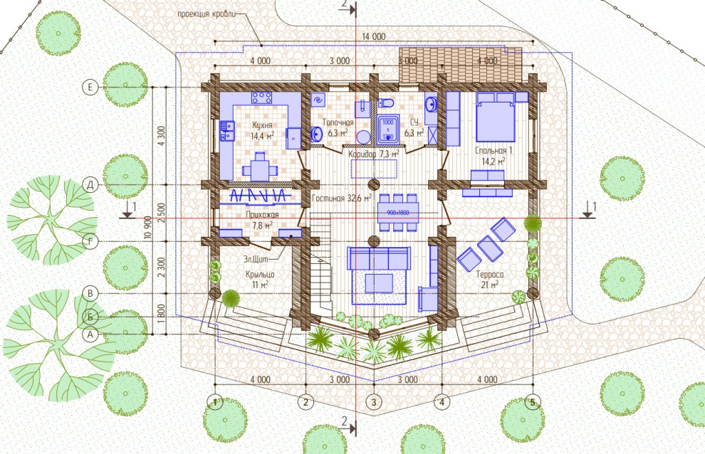 Жилой дом 124 кв.м из бревна ручной рубки