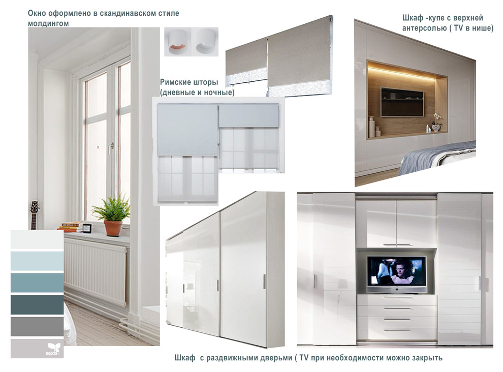 Коллаж и подбор решения шкафа для хранения в гостиной