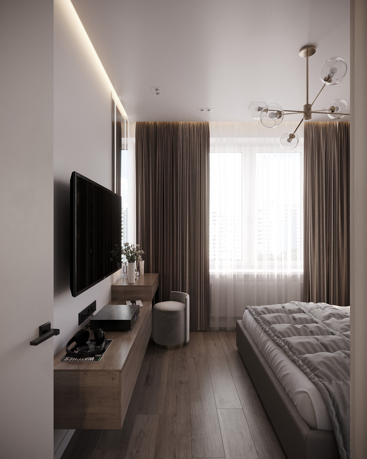 Дизайн и 3д-визуализация спальни в ЖК Преображение