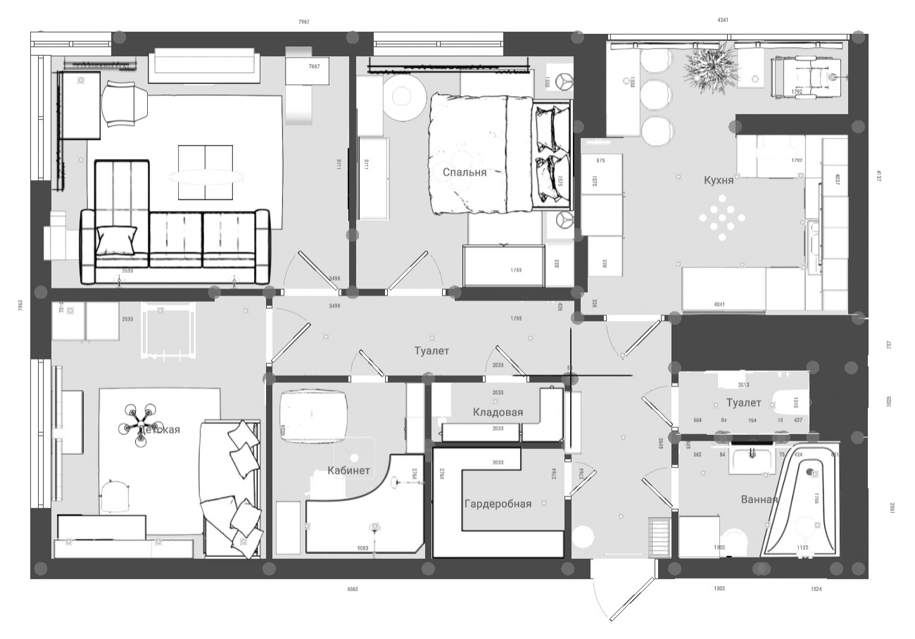 4хкомнатная квартира для молодой семьи с кабинетом в кладовке