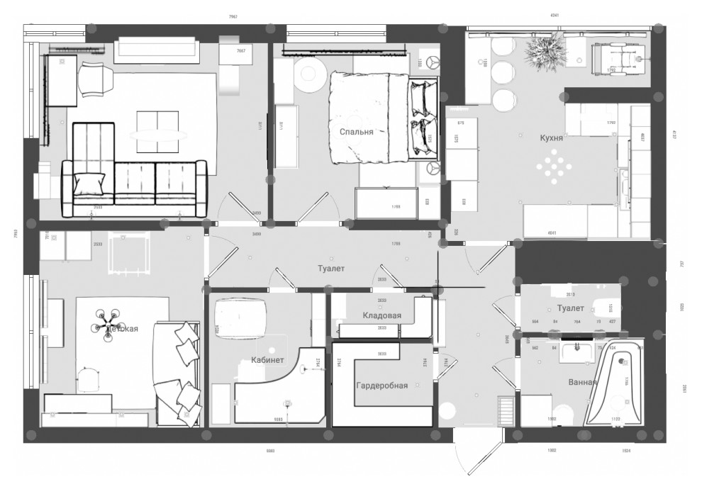 4хкомнатная квартира для молодой семьи с кабинетом в кладовке