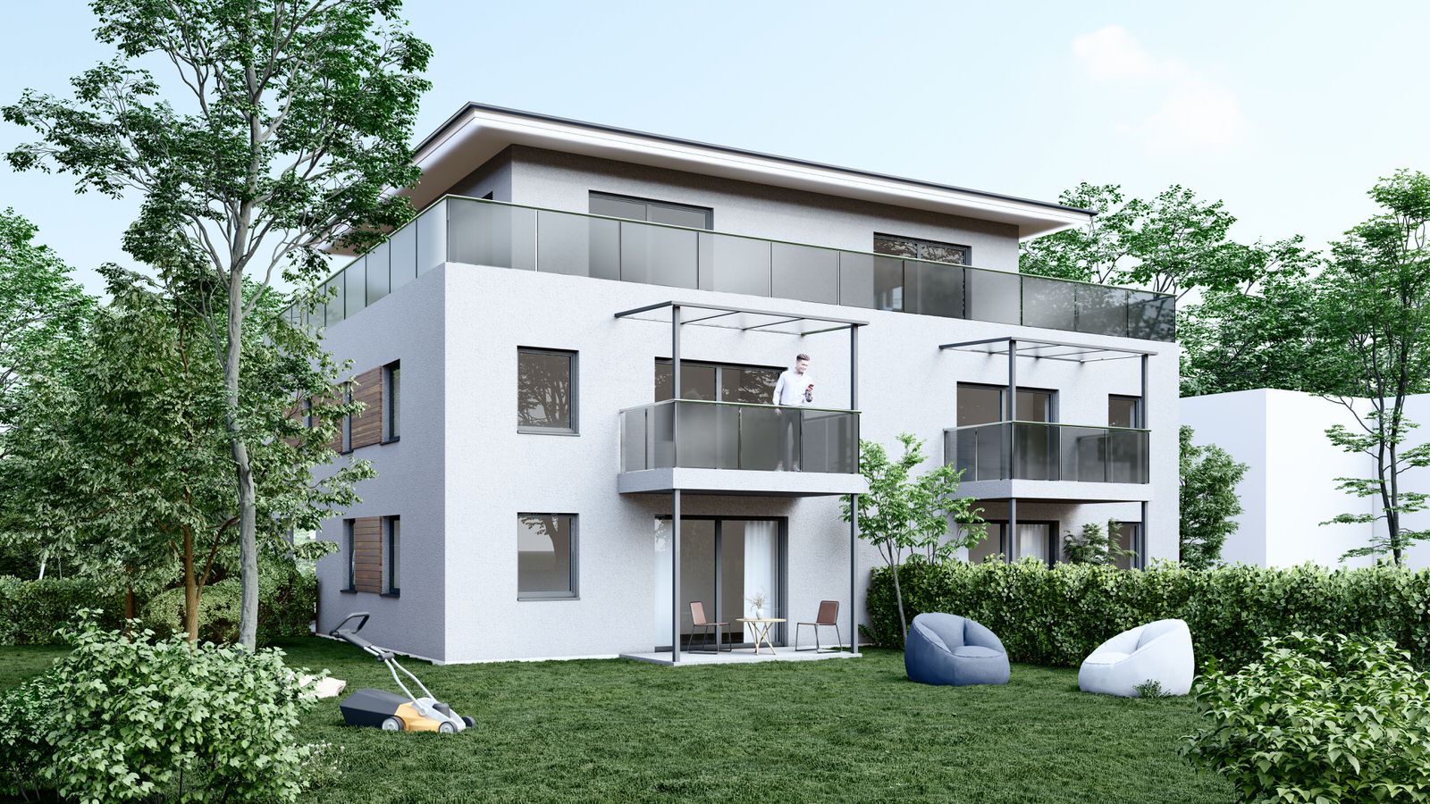 Visualisierung der Außenseite eines Mehrfamilienhauses