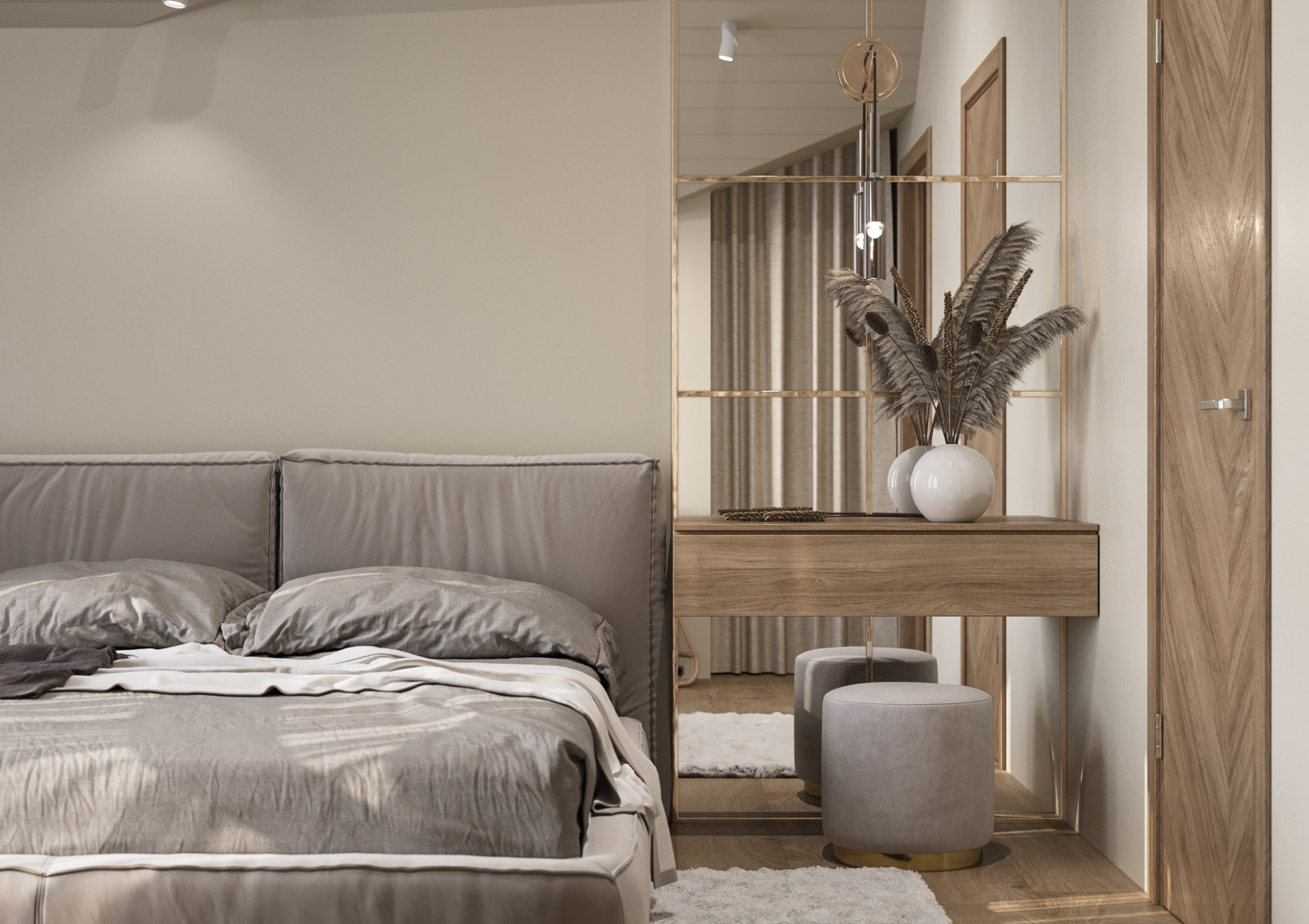 Спальня с ванной комнатой на мансарде