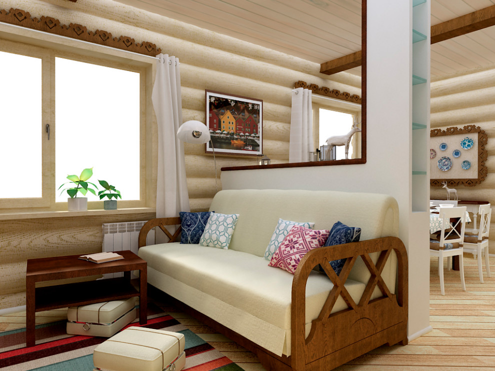 Проект интерьера бревенчатого дома в скандинавском стиле