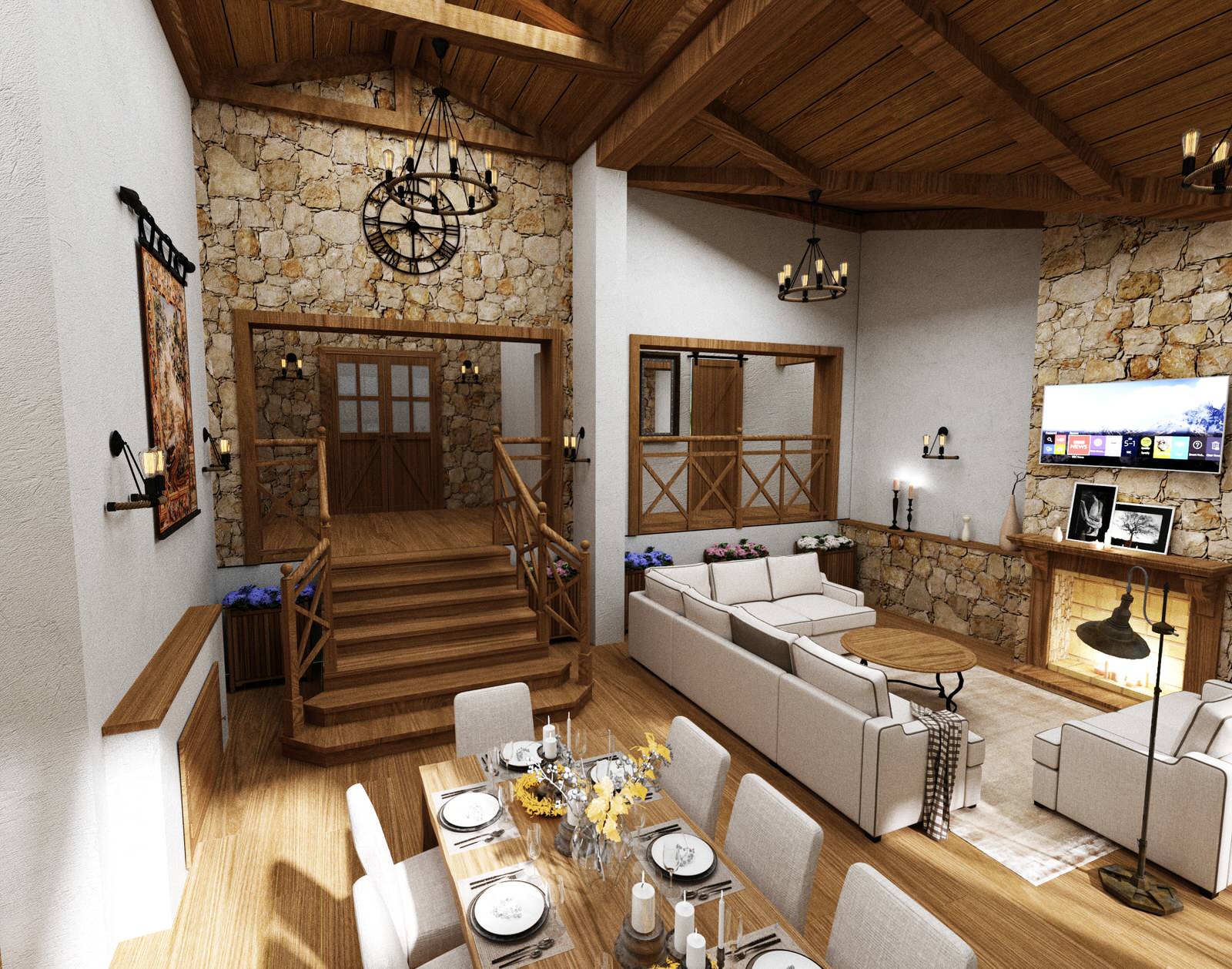 Гостиная в стиле шале